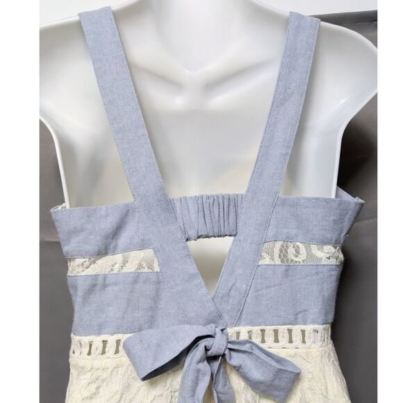 NWOT RYU Lace Chambray Bow Fit Flare Dress S - Picture 7 of 9
